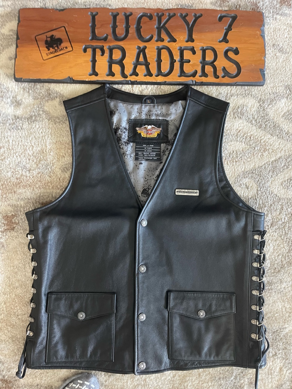 Harley-Davidson Black Leather Lace-Up Motorcycle Vest